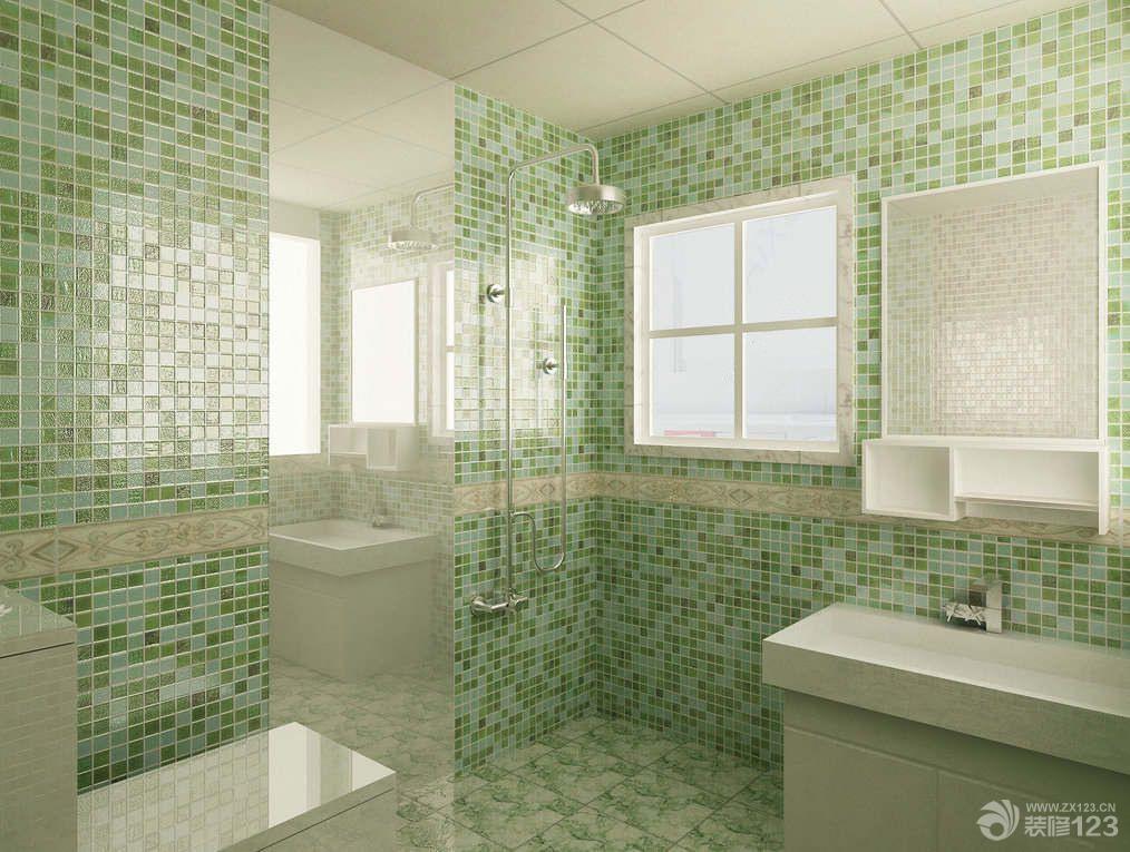 卫生间浅绿色马赛克瓷砖背景墙装修效果图