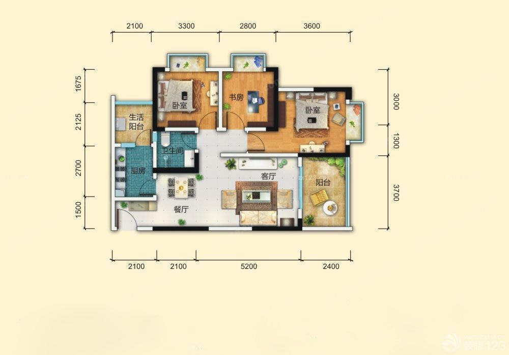 经典小三室农村80平方房屋设计图图片