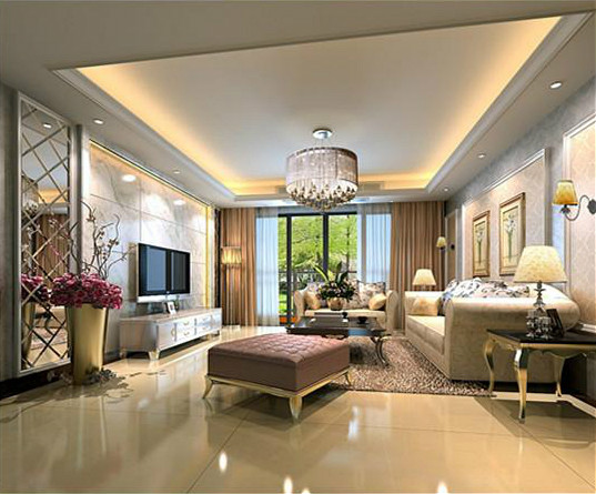简欧式客厅石膏板吊顶装修效果图