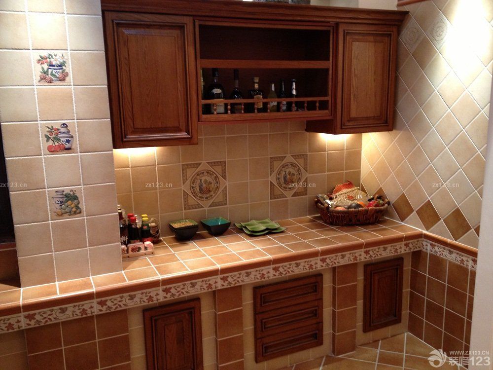美式风格厨房墙砖贴图欣赏