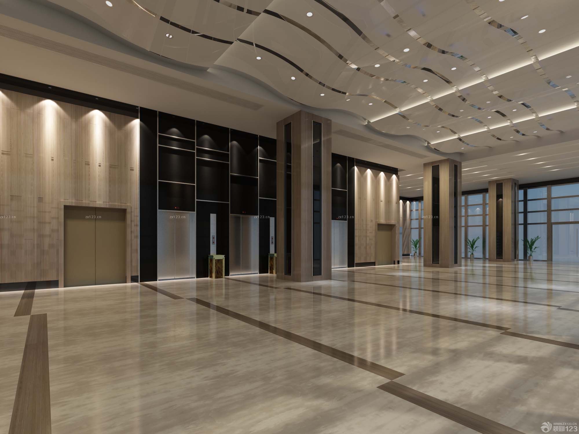 时尚办公楼大厅吊顶设计效果图参考