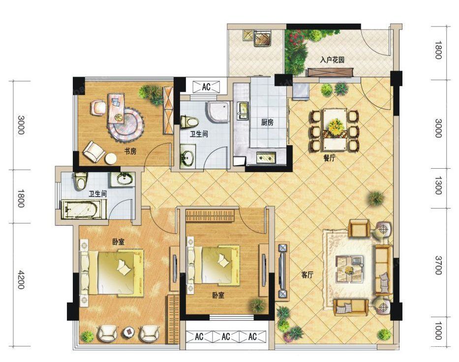 70平两室一厅房屋室内户型图大全
