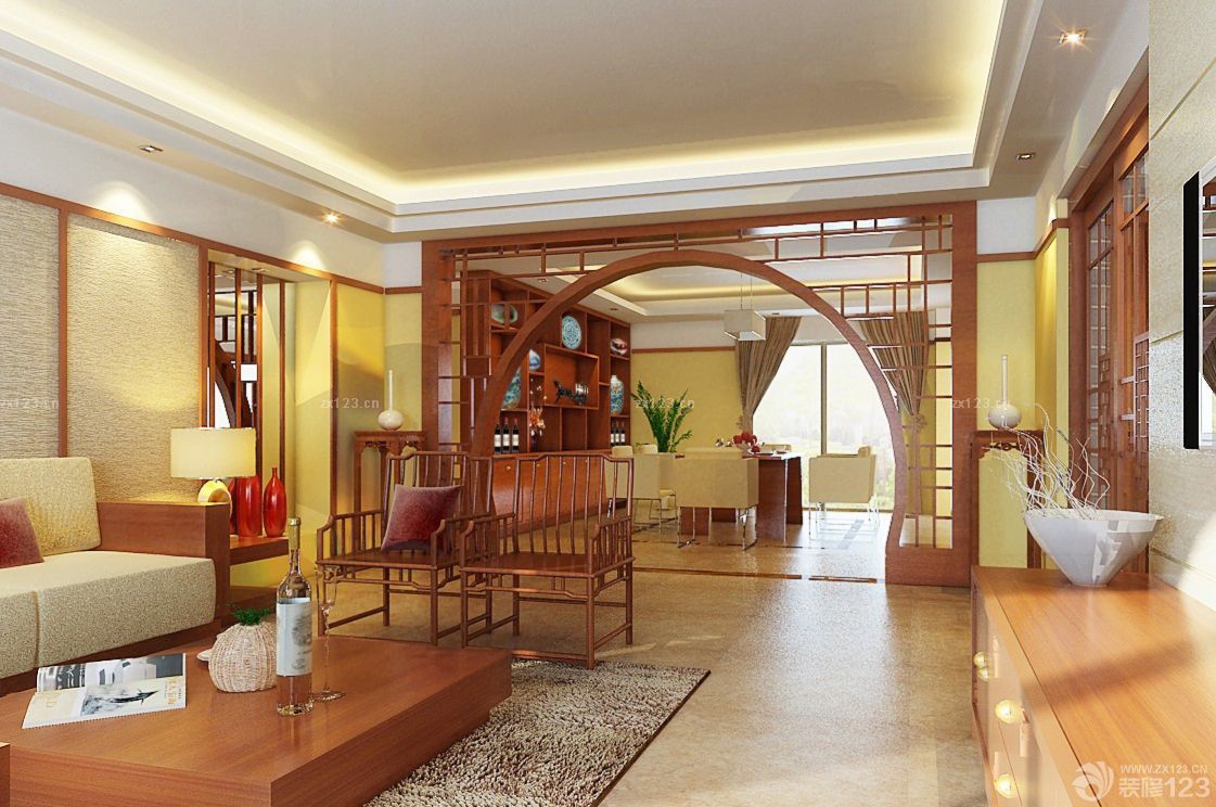 中式室内客厅餐厅隔断装修效果图大全