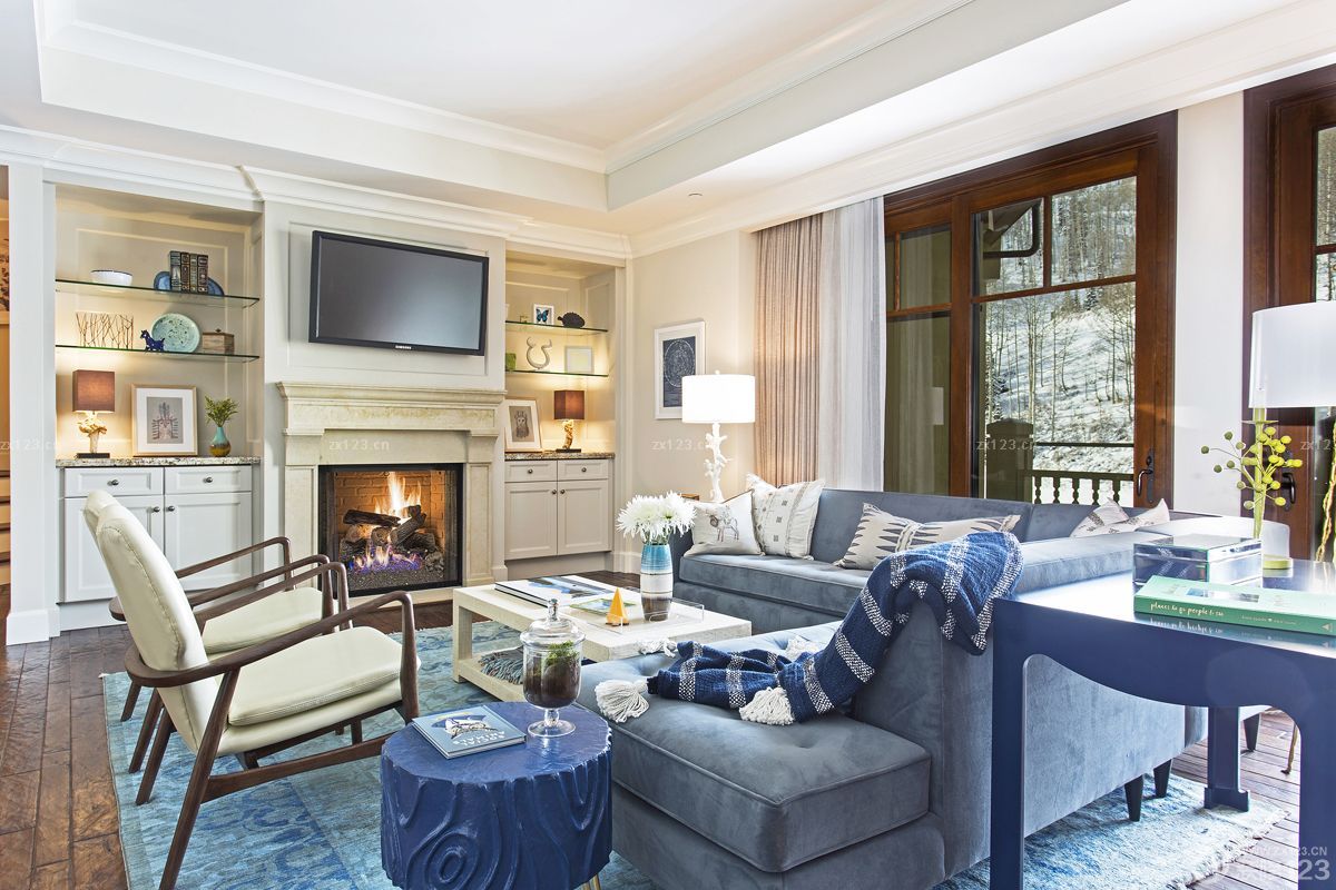 国外别墅客厅装饰柜设计效果图_装修123效果图